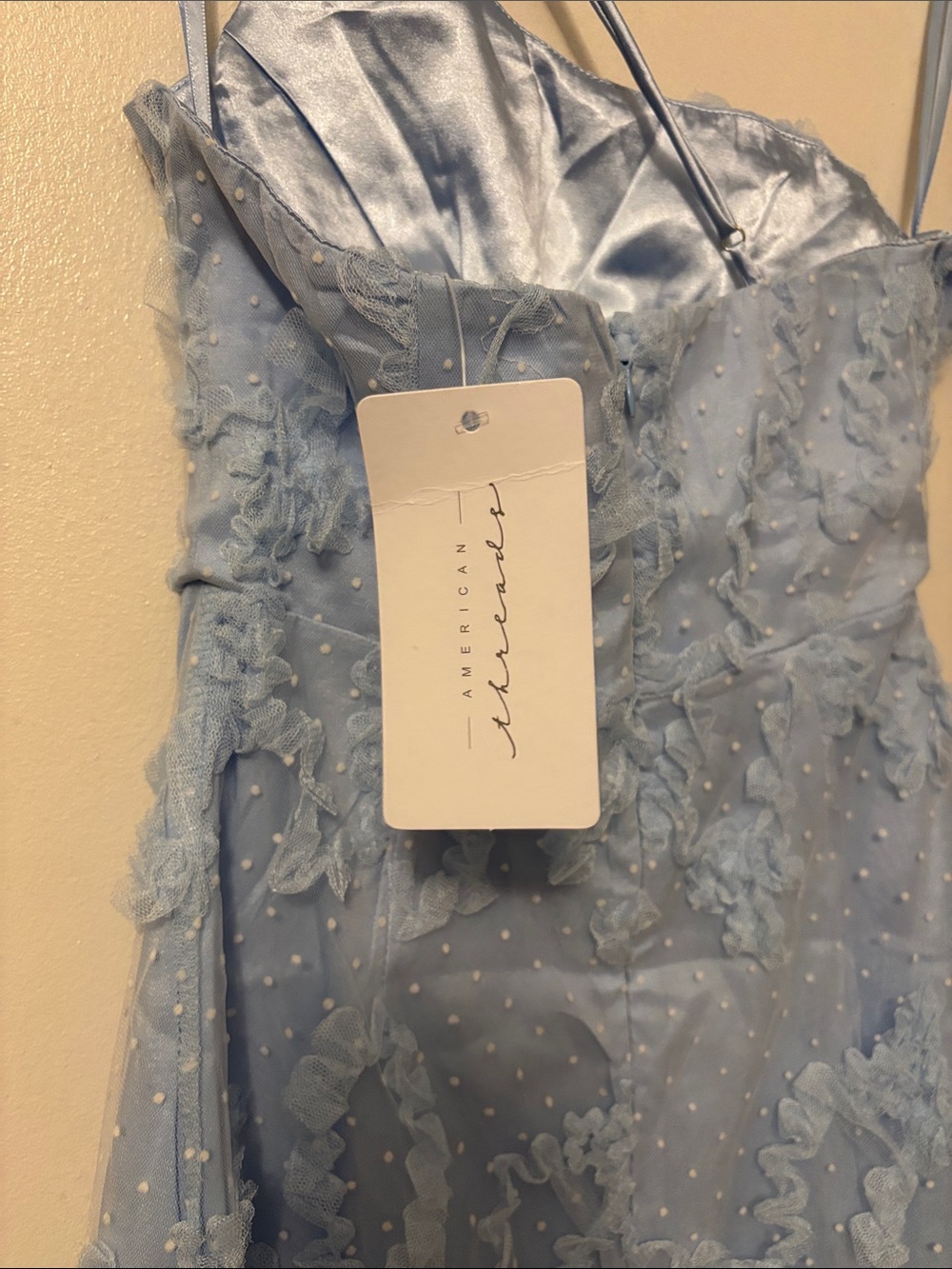 American Threads Light Blue One-Shoulder Ruffled Lace Dress - Picture 3 of 3